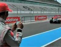 Lewis Hamilton controls F1 car with a Blackberry video