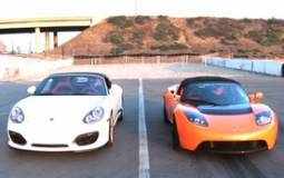Porsche Boxster Spyder vs Tesla Roadster Sport