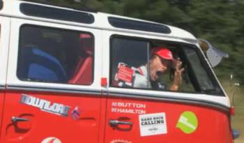 Jenson Button and Lewis Hamilton in VW Camper Van Trip