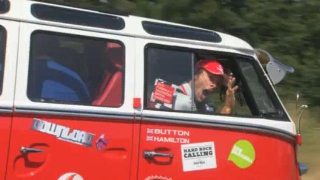 Jenson Button and Lewis Hamilton in VW Camper Van Trip