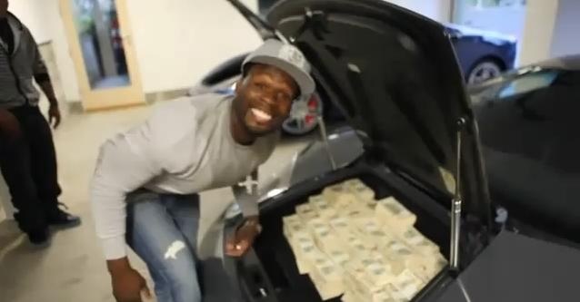 Video: 50 Cent stacks 2 Million USD in his Lambo