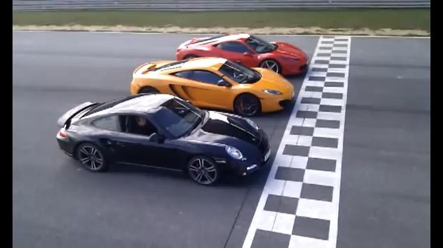 Video: McLaren MP4 12C vs Ferrari 458 Italia vs Porsche 911 Turbo