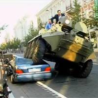 Video: Mercedes S Class Crushed by Mayor with Armored Carrier