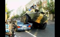 Video: Mercedes S Class Crushed by Mayor with Armored Carrier