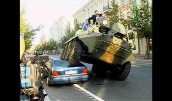 Video: Mercedes S Class Crushed by Mayor with Armored Carrier