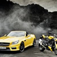 Mercedes SLK 55 AMG and Ducati Streetfighter 848 in Streetfighter Yellow