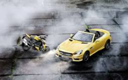 Mercedes SLK 55 AMG and Ducati Streetfighter 848 in Streetfighter Yellow