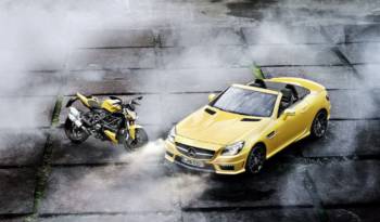 Mercedes SLK 55 AMG and Ducati Streetfighter 848 in Streetfighter Yellow