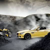 Mercedes SLK 55 AMG and Ducati Streetfighter 848 in Streetfighter Yellow