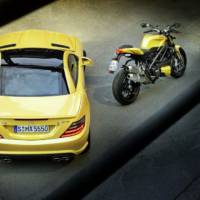 Mercedes SLK 55 AMG and Ducati Streetfighter 848 in Streetfighter Yellow