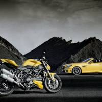 Mercedes SLK 55 AMG and Ducati Streetfighter 848 in Streetfighter Yellow