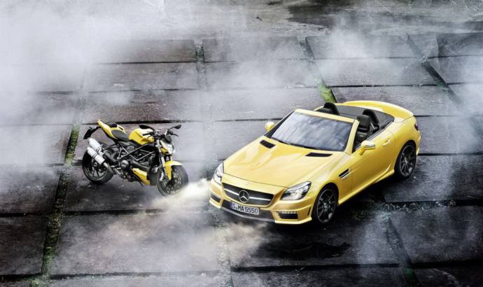 Mercedes SLK 55 AMG and Ducati Streetfighter 848 in Streetfighter Yellow