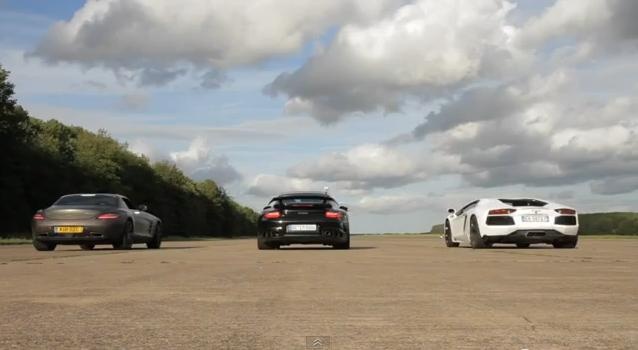 Video: Lamborghini Aventador vs 911 GT2 RS vs SLS AMG