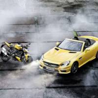 Mercedes SLK 55 AMG and Ducati Streetfighter 848 in Streetfighter Yellow