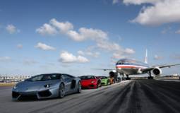 Lamborghini Aventador Roadsters parade on Miami Airport runway
