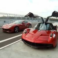 Video: Pagani Huayra versus Ferrari F12 Berlinetta on the track