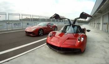 Video: Pagani Huayra versus Ferrari F12 Berlinetta on the track