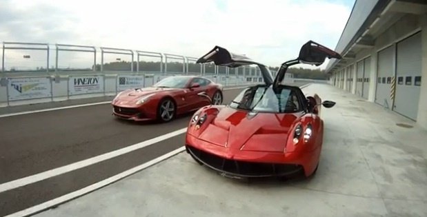 Video: Pagani Huayra versus Ferrari F12 Berlinetta on the track