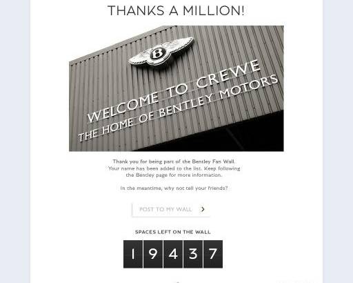 Bentley reaches 1 million Facebook fans
