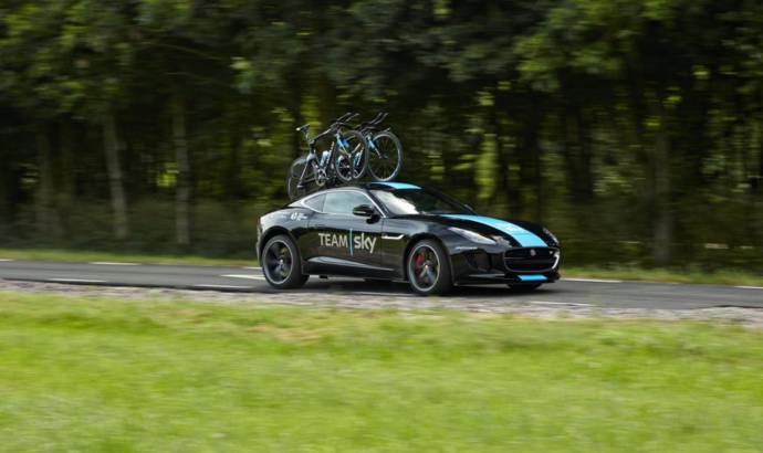 A one-off Jaguar F-Type R Coupe is a support vehicle for Tour de France