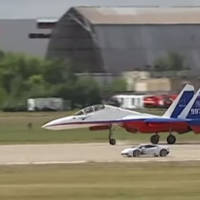 Lamborghini Huracan battles a Sukhoi jet fighter