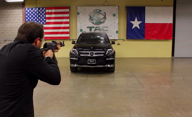 Armored Mercedes GL faces AK47 attack