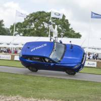 Jaguar F-Pace SUV rides on two wheels at Goodwood
