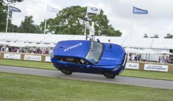 Jaguar F-Pace SUV rides on two wheels at Goodwood