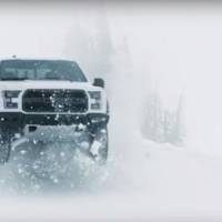 Ken Block drives the 2017 Ford F-150 raptor in the snow