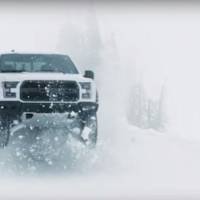 Ken Block drives the 2017 Ford F-150 raptor in the snow