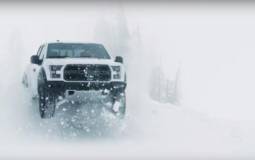 Ken Block drives the 2017 Ford F-150 raptor in the snow