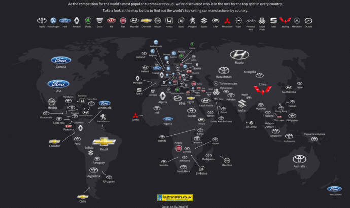Here is the map with the top selling manufacturer in every country