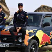 Daniel Ricciardo and Max Verstappen trade the F1 cars for a Lada Niva