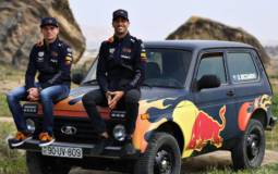 Daniel Ricciardo and Max Verstappen trade the F1 cars for a Lada Niva
