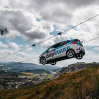 This Ford Fiesta R2 is coming down on a zip line in Wales