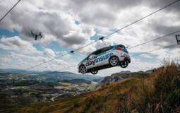 This Ford Fiesta R2 is coming down on a zip line in Wales