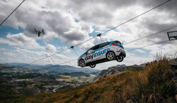 This Ford Fiesta R2 is coming down on a zip line in Wales