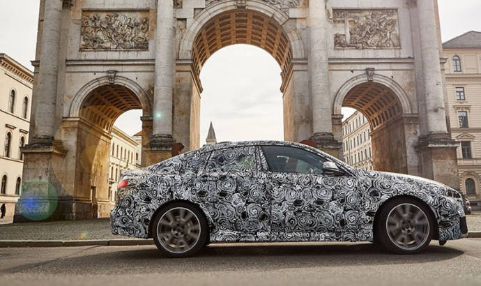 First picture with the upcoming BMW 2 Series Gran Coupe. Covered in camo, of course