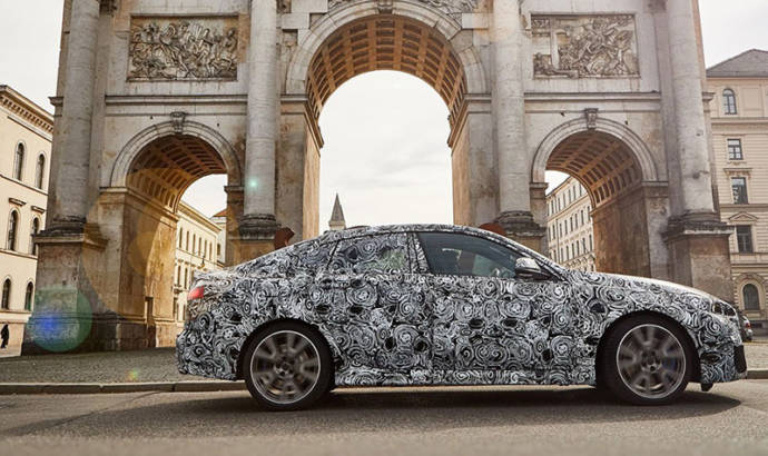 First picture with the upcoming BMW 2 Series Gran Coupe. Covered in camo, of course